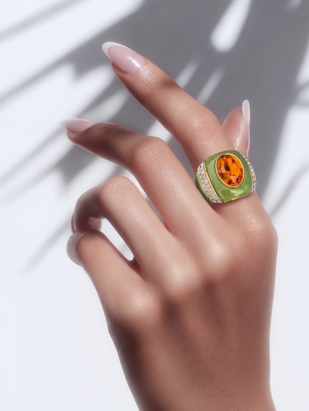 Catwalk Jon Green and Orange Statement Cocktail Ring - Women's Fashion Jewelry